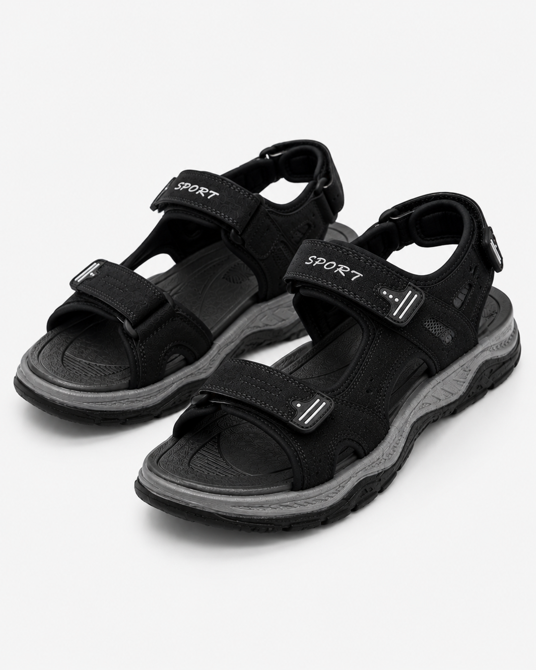 Topansicht: Braune Herren Sandalen mit verstellbaren Riemen & ergonomischer Fußbettung für optimalen Halt.