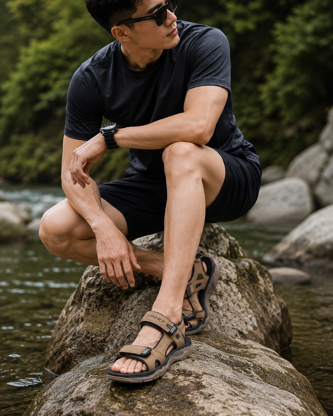 Atmungsaktive Herren Trekkingsandalen mit rutschfester Sohle & verstellbaren Riemen für optimalen Komfort.