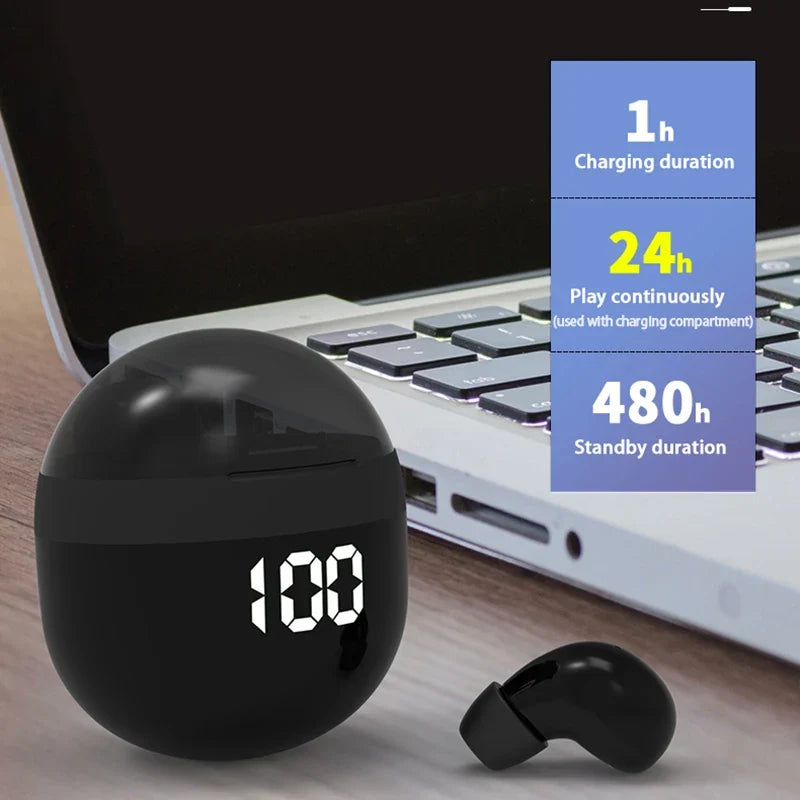 Kompaktes schwarzes Ladecase für Mini TWS Bluetooth 5.3 In-Ear Kopfhörer, schützt & lädt unterwegs.