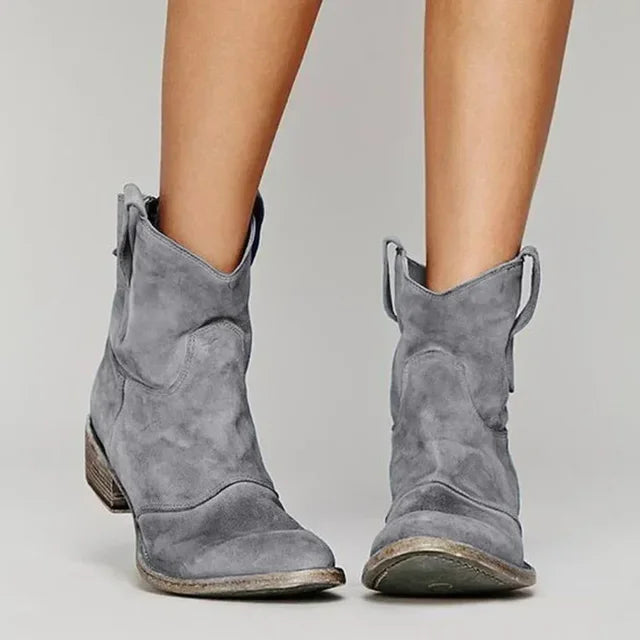 Vielseitige Damen Cowboystiefel: Bequeme Vintage Western Stiefel in Grau, Schwarz und Rosa erhältlich.