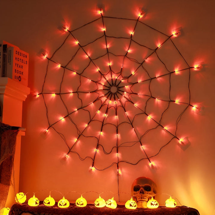 Flexibles LED Spinnennetzlicht. USB- oder batteriebetrieben für vielseitige Halloween-Deko. Saisonale Beleuchtung.