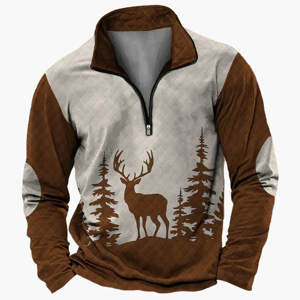 Komfortabler & stylischer Herren Half-Zip Pullover mit Hirschmotiv. Perfekt für viele Anlässe.