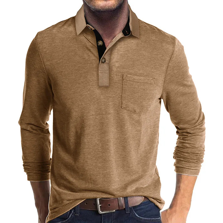 Elegantes Herren-Oberteil, Slim Fit, Langarm, mit kurzer Knopfleiste. Ideal für Herbst & Winter.