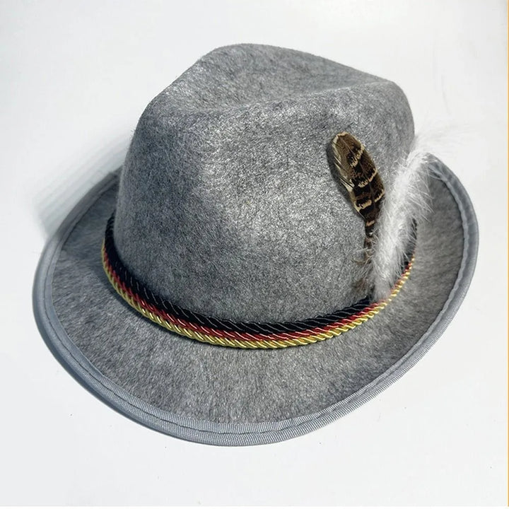 Vielseitiger Herrenhut Fedora für Kostüm, Fasching & Oktoberfest, inklusive Feder.