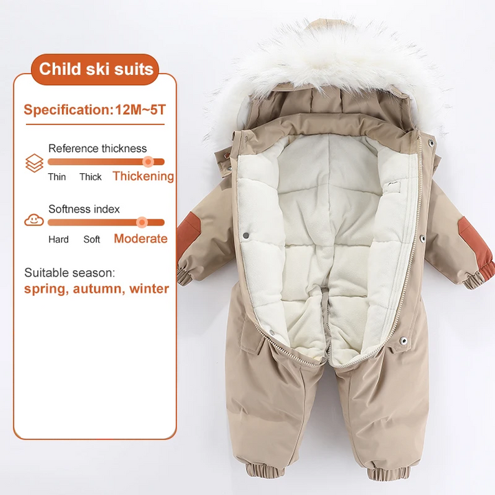 Kuscheliger Baby-Schneeanzug für den Winter, warm gefüttert mit Kapuze, ideal für Kleinkinder.