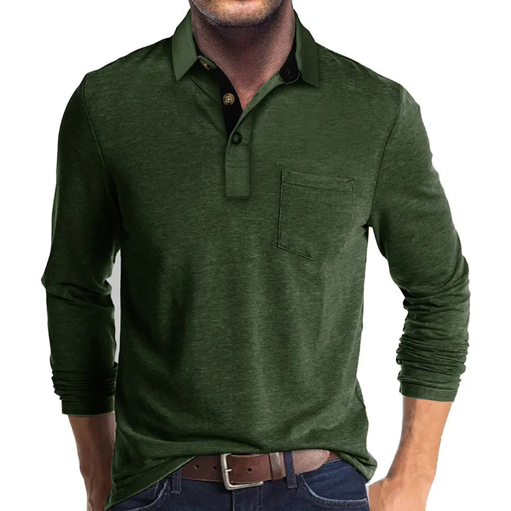 Modernes Herrenshirt mit Knopfleiste, Langarm, Slim Fit. Trendiges Oberteil für den Mann.