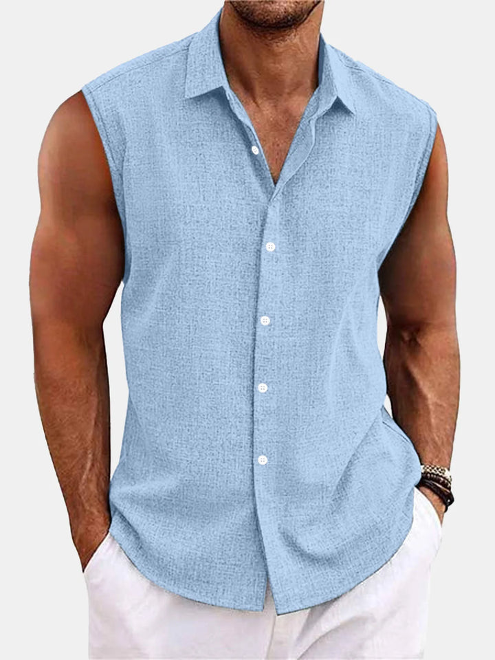 Modernes ärmelloses Herrenhemd mit Kragen, ideal für den Sommer und entspannte Anlässe.