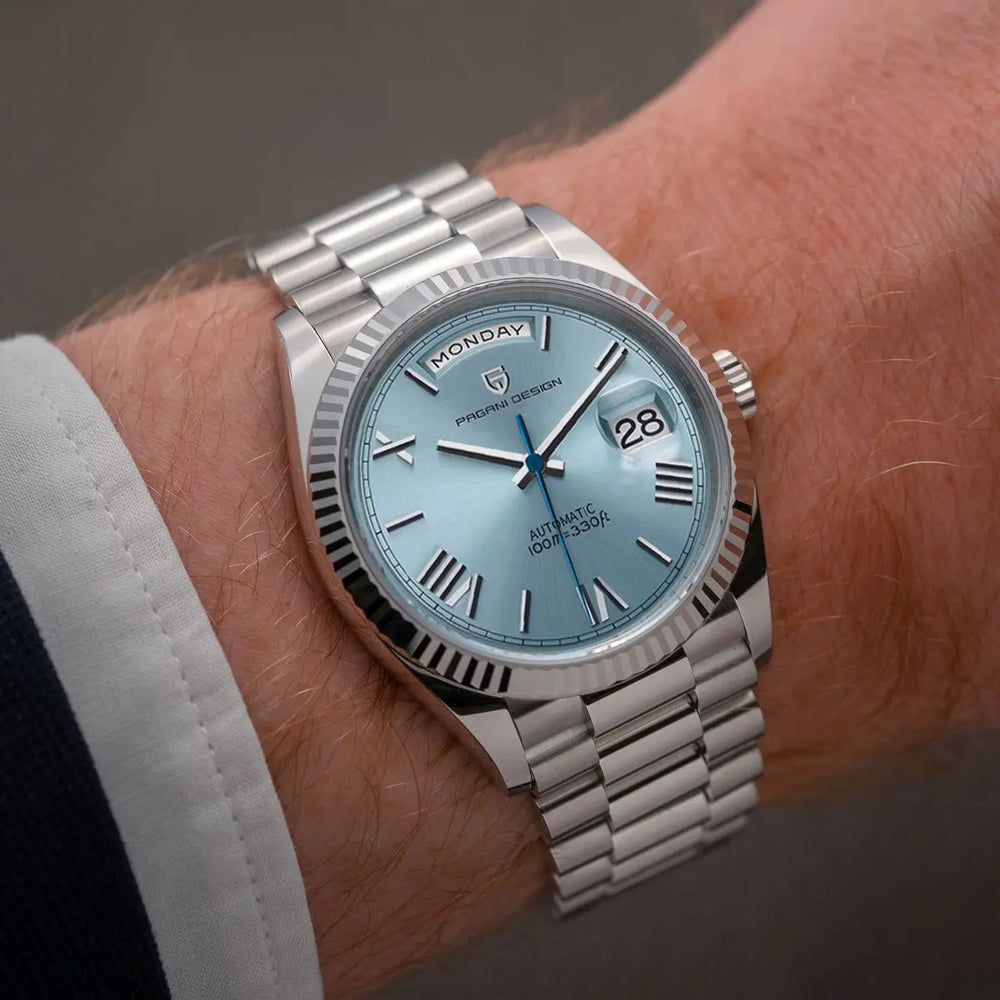Klassische Herren Armbanduhr, Automatikwerk, modernes Design, spritzwassergeschützt.