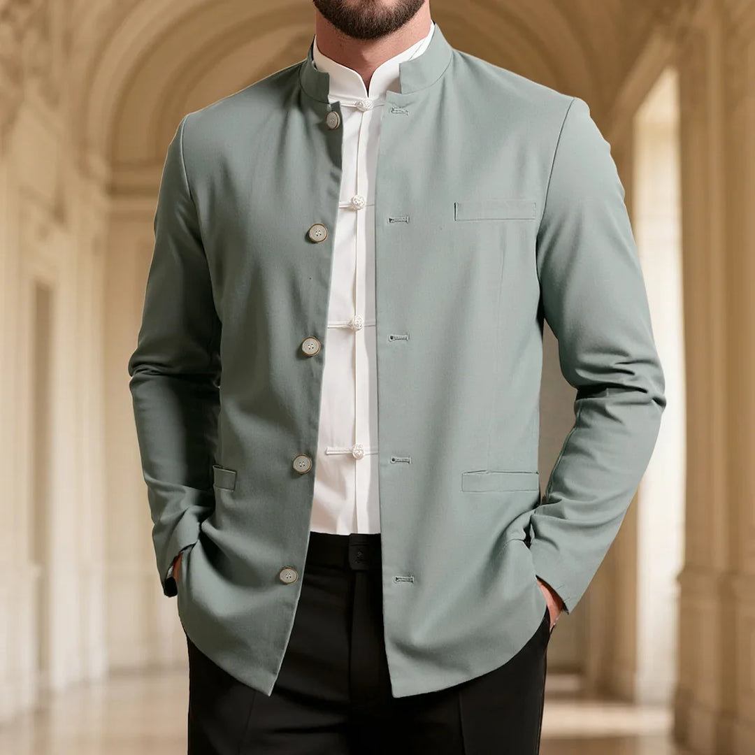 Herren Slim Fit Cheongsam Jacke im eleganten asiatischen Stil, perfekt für festliche Anlässe und Freizeit.
