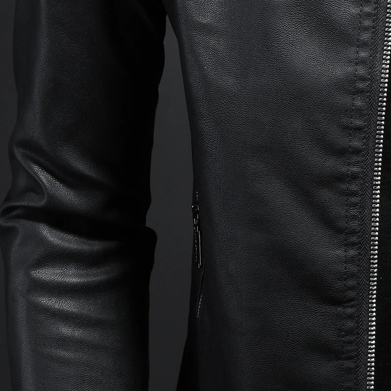 Produktbild: Schwarze Slim Fit Herrenjacke, klassischer Reißverschluss-Stil, Herbst & Frühling.