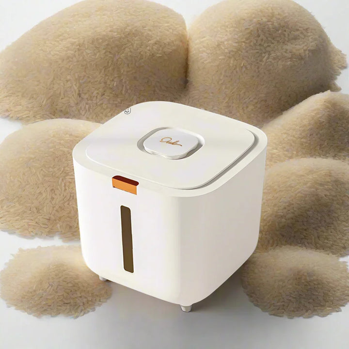 Effiziente Reis Vorratsbox 5-10 kg mit Messbecher. Luftdicht, feuchtigkeits- & insektensicher für frische Lebensmittel.