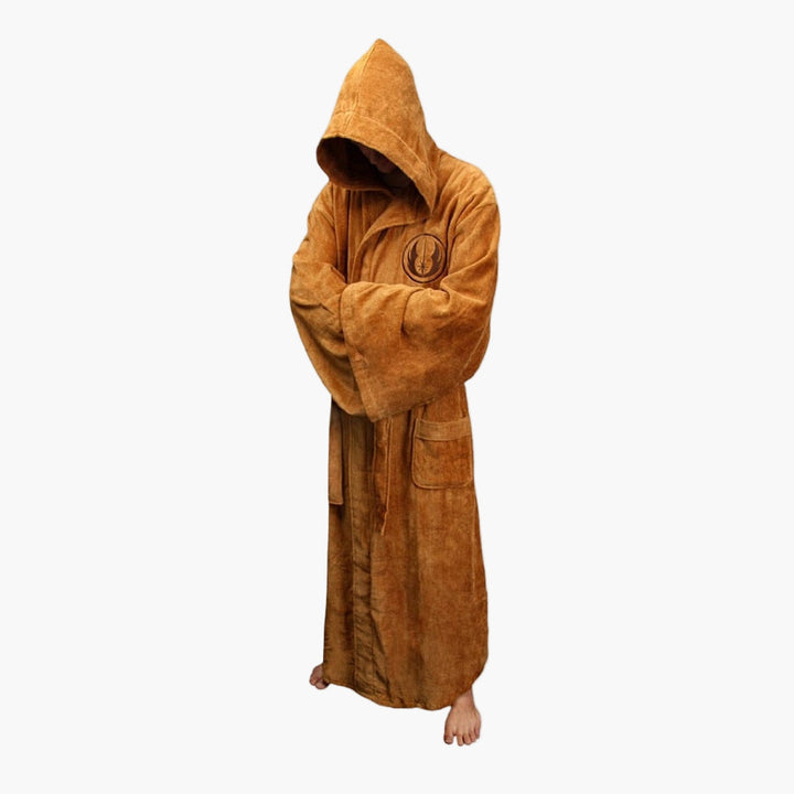 Bequemer Herren Bademantel im Cosplay-Stil, extralang mit Kapuze. Perfekt für Jedi & Sith Fans.