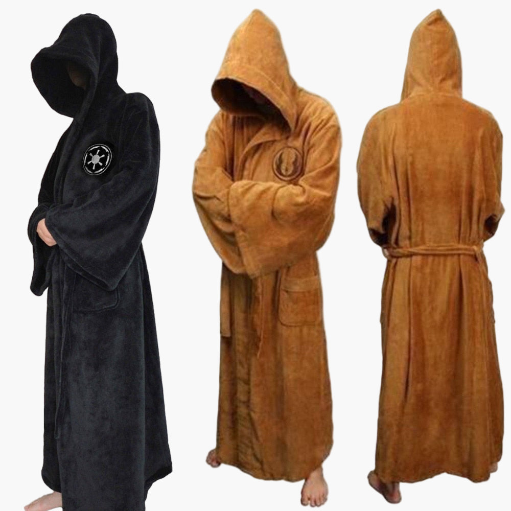 Herren Bademantel im Jedi Cosplay Stil, extralang mit Kapuze für Komfort & Fantasy-Fans.
