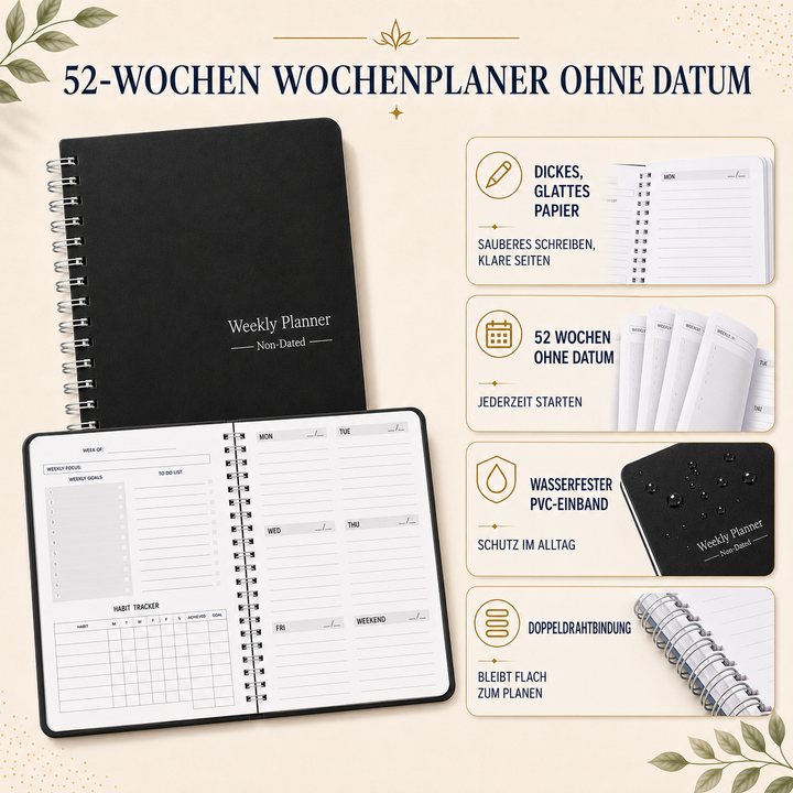 Violett-farbener Notizbuch-Planer für detaillierte Wochen- und Tagesorganisation.