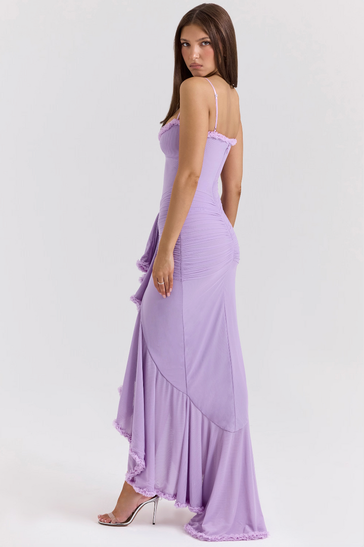 Damen festliches Maxikleid, gerüscht, perfekt als Brautjungfernkleid oder für schicke Anlässe.