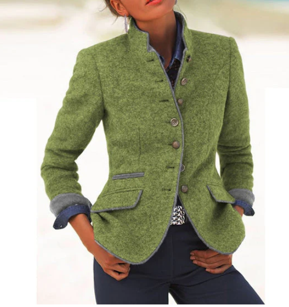 Eleganter Damen Blazer, tailliert, mit Kontrastpaspel. Ideal für Business und stilvolle Büro Kleidung.