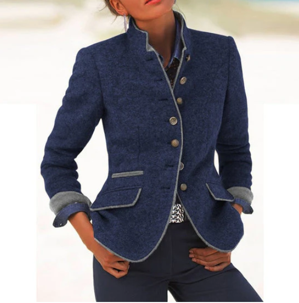 Schicker Damen Knopf Blazer, tailliert, mit markanter Kontrastpaspel. Ein stilvolles Must-have für Damen.