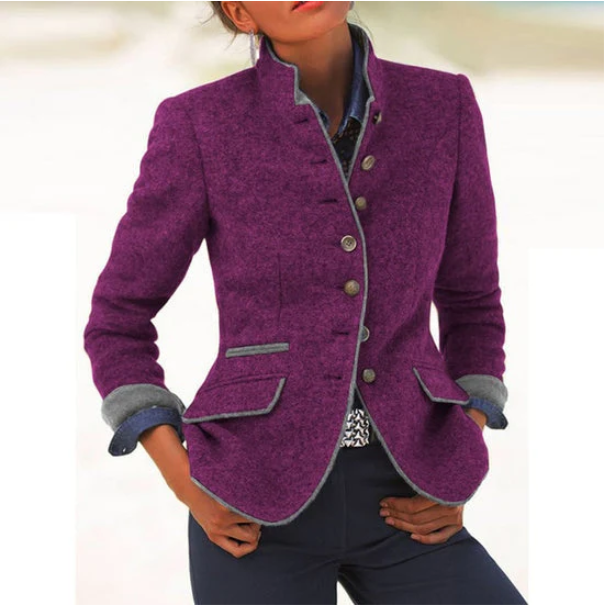 Vielseitige Damen Blazer Jacke, tailliert, mit Kontrastpaspel. Eleganz für Büro und entspannte Freizeit.