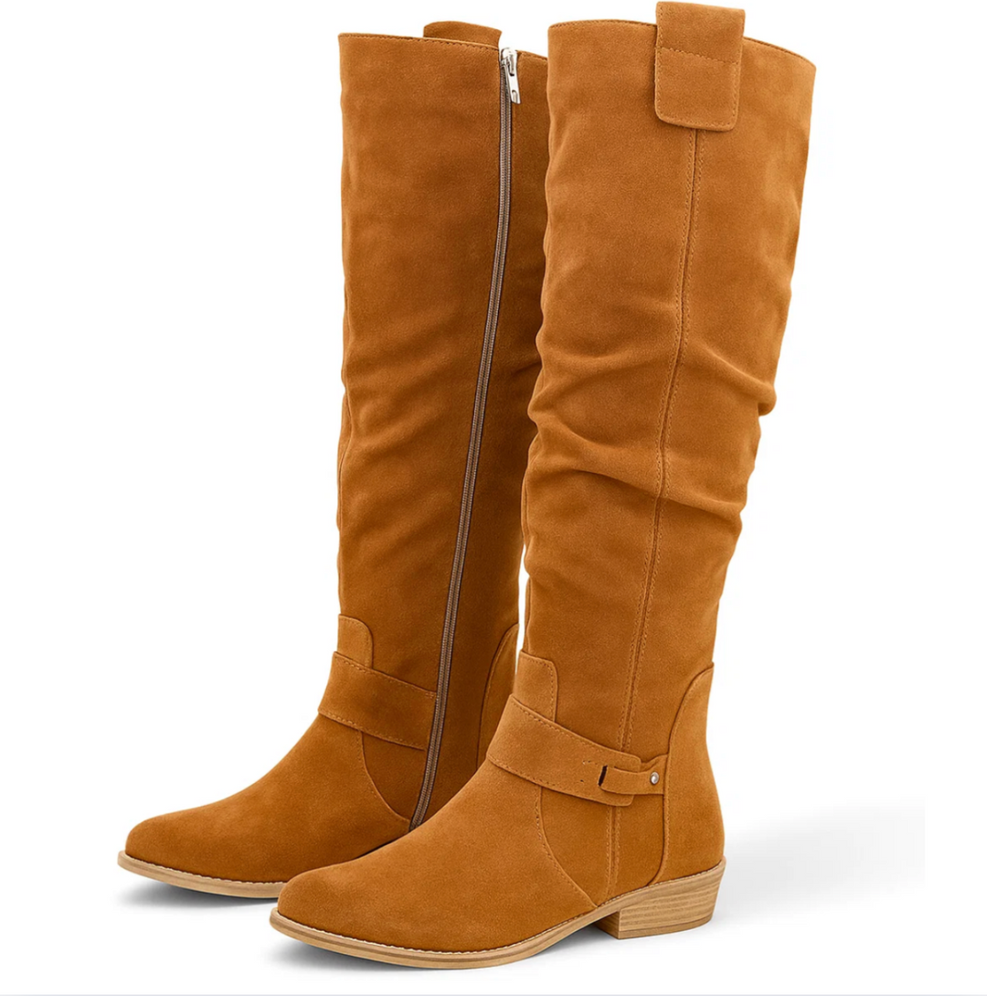 Klassische elegante Damenstiefel mit mittelhohem Blockabsatz. Komfortable Modeschuhe für jeden Anlass.