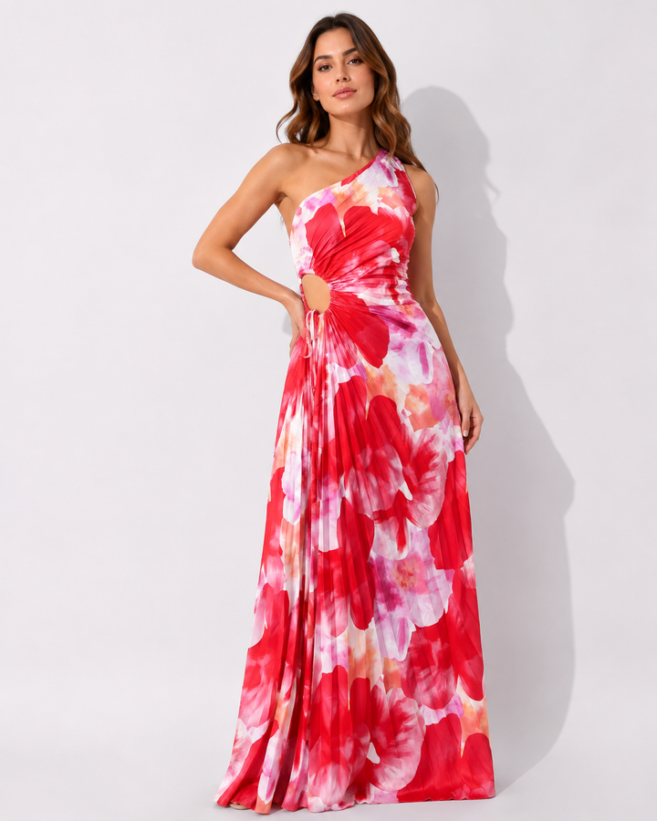 Elegantes rotes Damen Maxikleid, lang und fließend, perfekt für festliche Abende und besondere Anlässe.