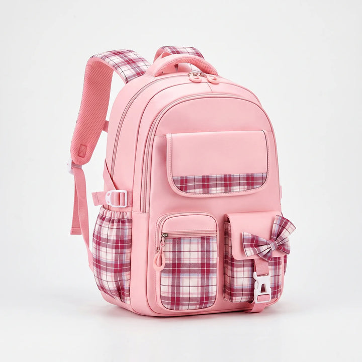 Modischer Kinderrucksack mit Karomuster für Schulanfang, robust und leicht für Grundschüler, Mädchen & Jungen.