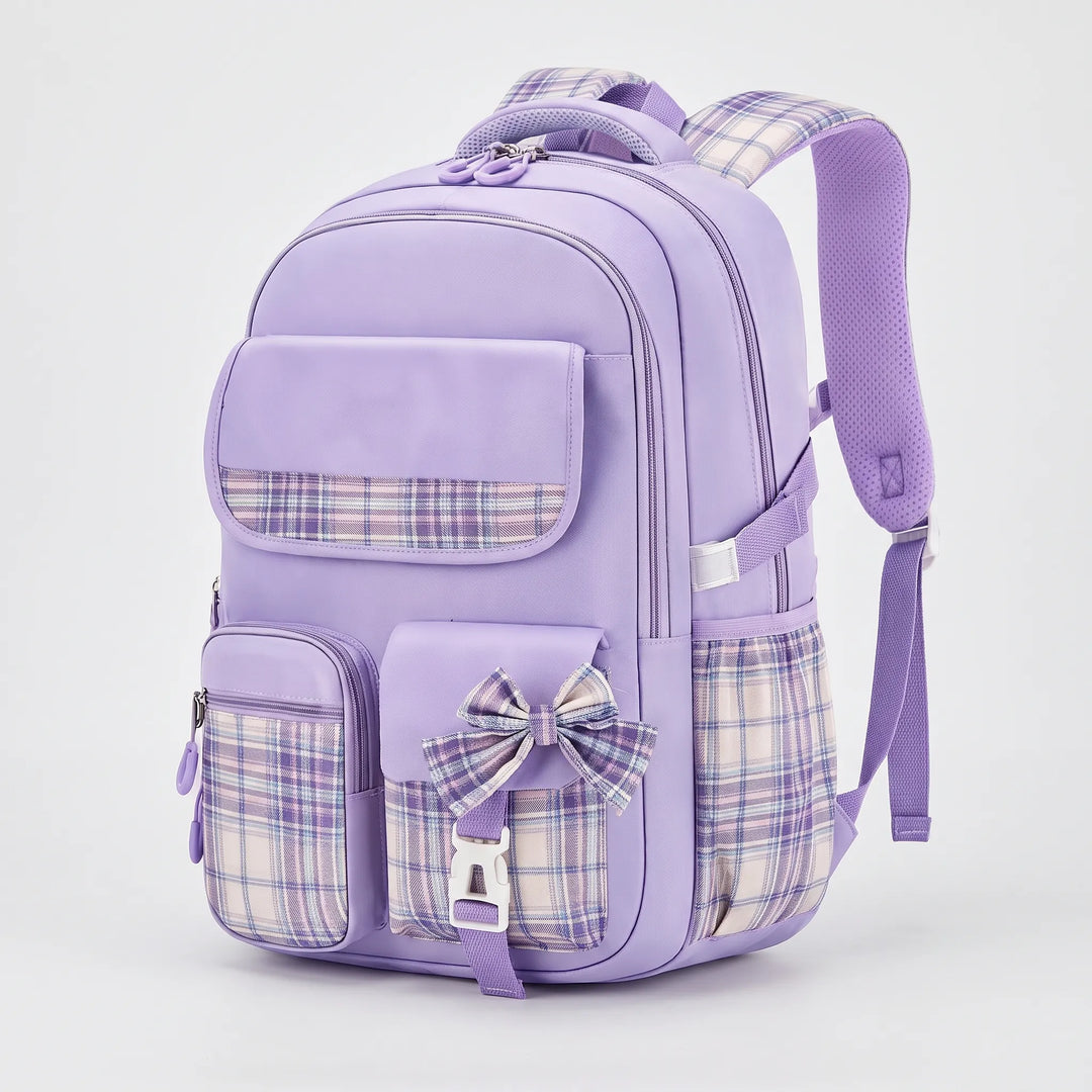 Vielseitiger Kinder-Schulrucksack mit Karomuster für Jungen & Mädchen, ergonomisch und strapazierfähig.