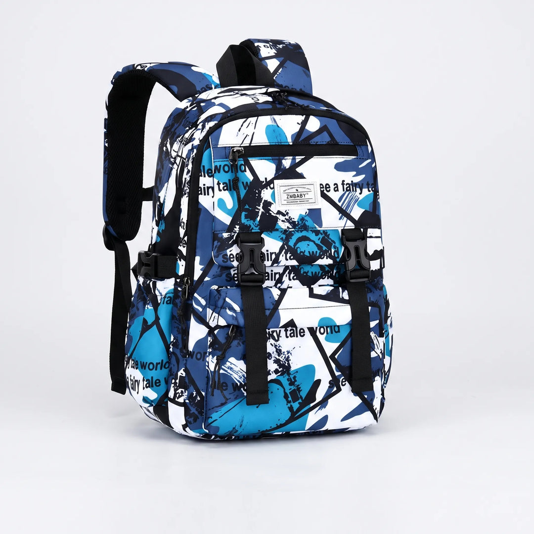 Vielseitiger Kinder Schulrucksack (Grau/Blau) mit separatem Laptopfach, ideal für Bücher und Ordner in der Schule.