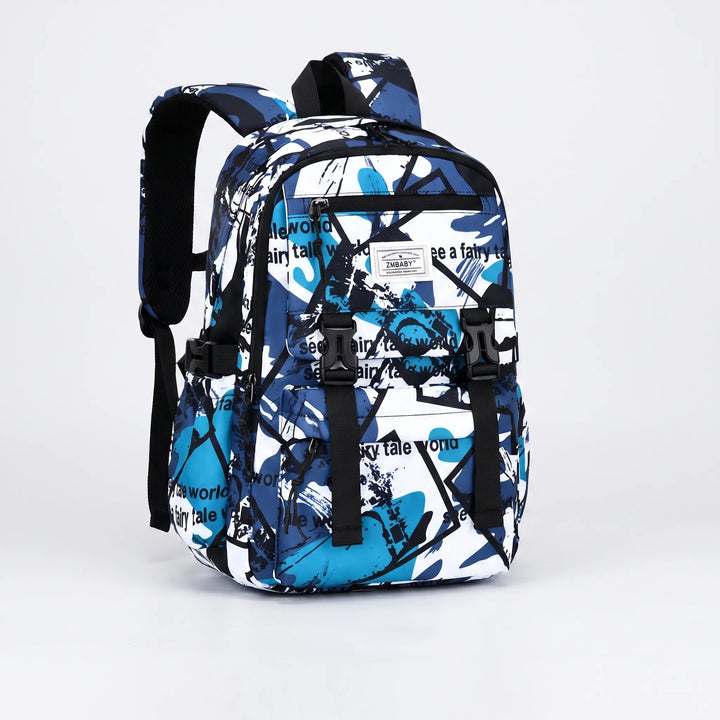 Vielseitiger Kinder Schulrucksack (Grau/Blau) mit separatem Laptopfach, ideal für Bücher und Ordner in der Schule.