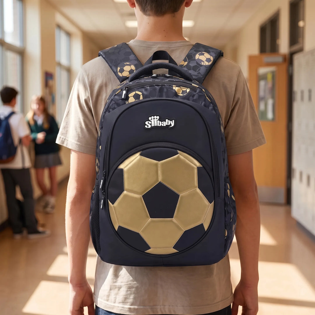 Kinder Schulrucksack mit coolem Fußball-Motiv für Jungen und Mädchen; perfekt für die Schule.