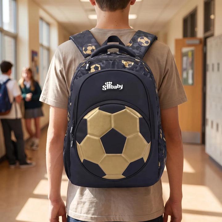 Kinder Schulrucksack mit coolem Fußball-Motiv für Jungen und Mädchen; perfekt für die Schule.
