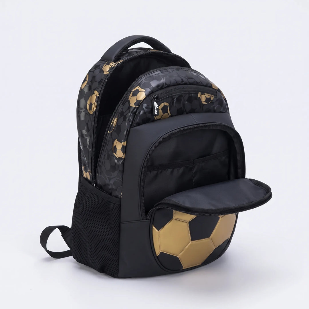 Geräumiger Kinder-Rucksack mit Fußball-Thema; Platz für Bücher, Sportzeug und Lunchtasche; für Schule.