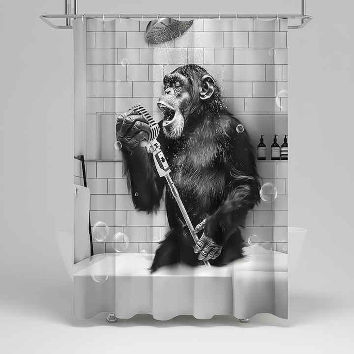 Wasserdichter Polyester-Duschvorhang in Schwarz-Weiß mit witzigem Affen-Design. Ideal für Ihr Badezimmer.