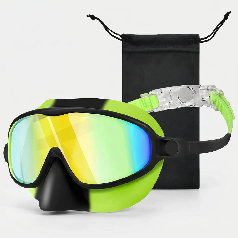 Detailaufnahme einer Kinder Tauchmaske mit integriertem Nasenschutz, ideal für Wassersport.