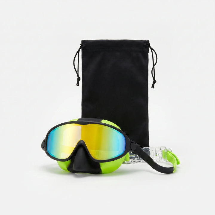 Robuste Kinderschwimmmaske mit UV-Schutz und Nasenschutz, transparentes Sichtfeld für klares Tauchen.