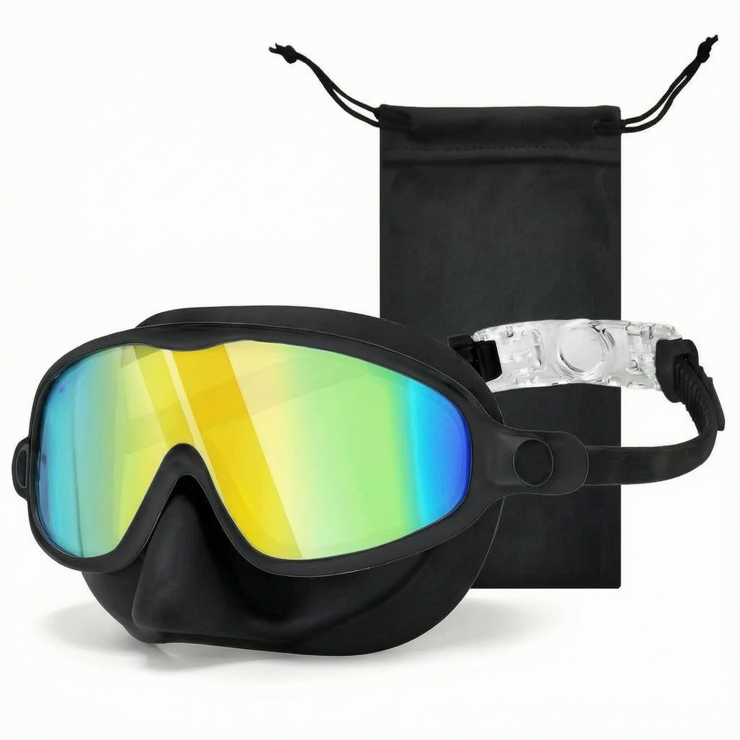 Nahaufnahme: Kinder Schwimmbrille mit Nasenschutz, verstellbares Band für sicheren Halt beim Schwimmen.