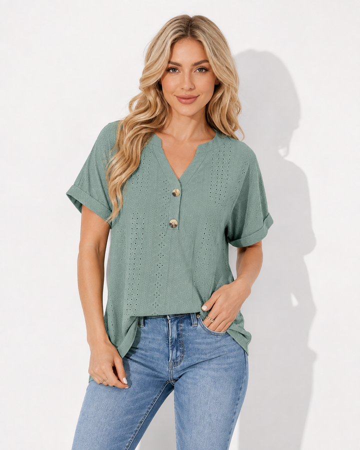 Stilvolles, bequemes Damen Kurzarmshirt mit V-Ausschnitt für Sommer und vielseitige Outfits.