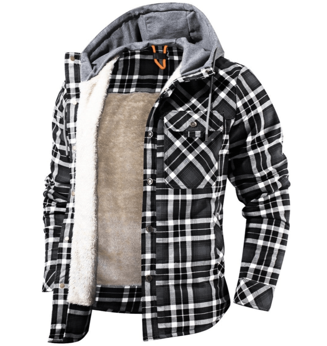 Herren Karierte Kapuzenjacke, warm & robust für kühle Tage. Ideal als Freizeit- oder Outdoorjacke.