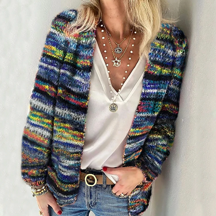 Moderner Damen Strickcardigan, mehrfarbig, für Damen. Vielseitige Langarm-Strickjacke für jede Jahreszeit.