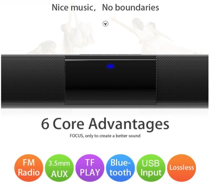 Vielseitige CineWave Bluetooth Soundbar mit FM-Radio und USB-Wiedergabe. Kabelloses Stereo-Lautsprechersystem für Multimedia-Audio.