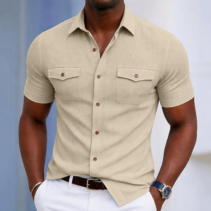 Vielseitiges Herren Ripp-Shirt Slim Fit mit Brusttaschen, Langarm, ideal für Übergangs-Outfits.