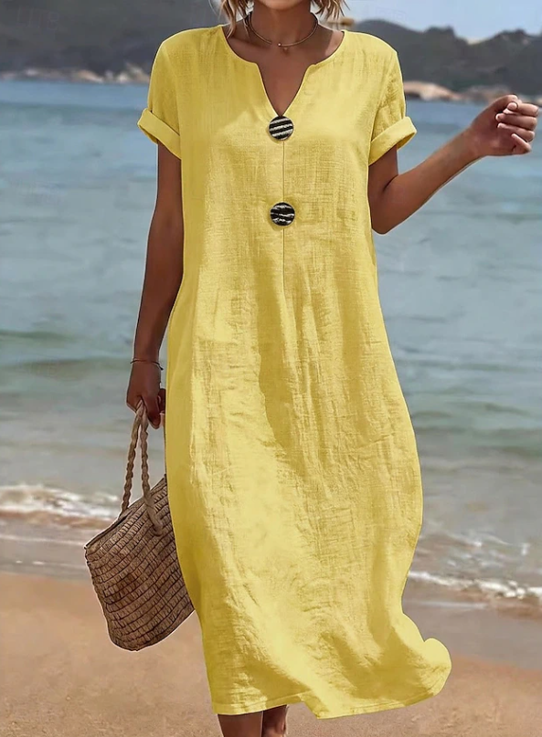 Modisches Damen Strandkleid, ein fließendes Maxikleid für den Sommer, bequem und elegant für den Urlaub.