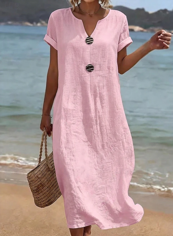 Leichtes Damen Maxikleid mit stilvoller Knopfleiste, ideal als Sommerkleid oder Freizeitkleid für warme Tage.