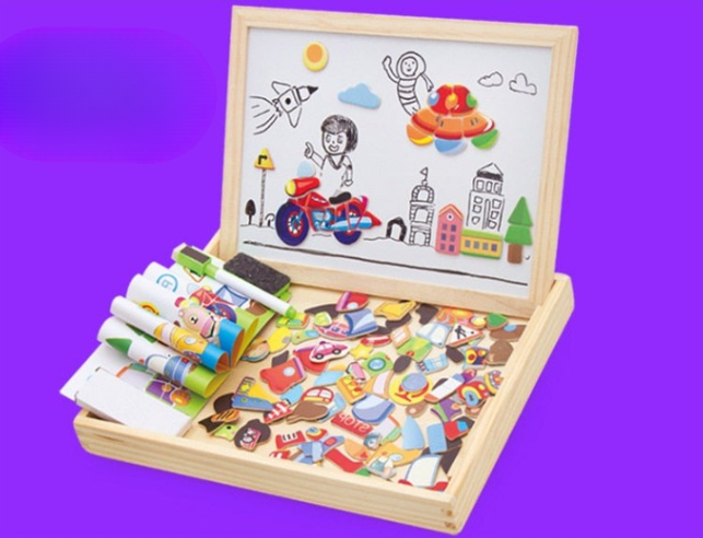 Magnetspiel & Zeichentafel KreativBox: Lernspiel aus Holz für Kinder, stimuliert Fantasie & Logik.