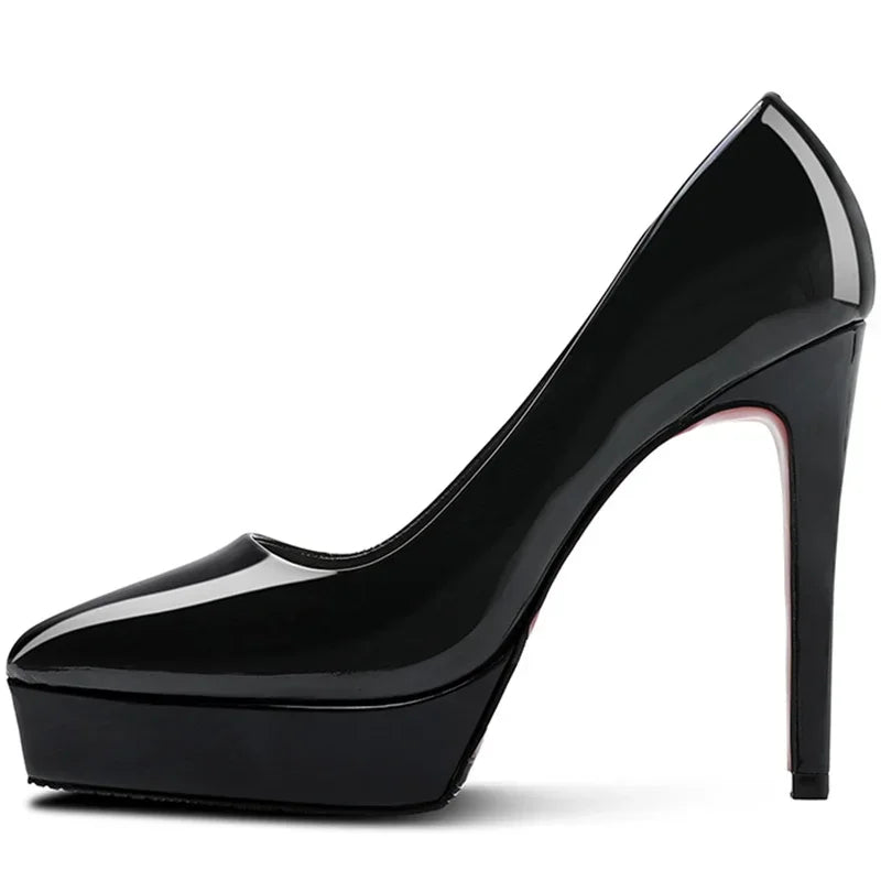 Elegante spitze Damen Pumps in Schwarz, Beige & Weiß mit hohem Absatz, ideal als Abend- oder Büroschuhe.