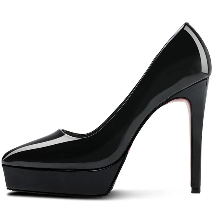 Elegante spitze Damen Pumps in Schwarz, Beige & Weiß mit hohem Absatz, ideal als Abend- oder Büroschuhe.