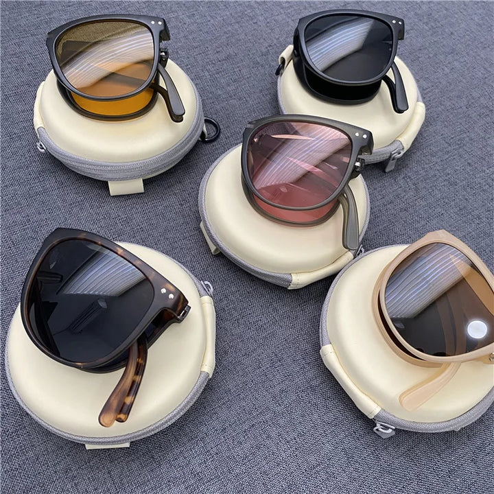 Fashion-Statement faltbare Unisex Sonnenbrille. Retro-Look, elegant, UV400 Schutz, Must-have Sommer-Accessoire.
