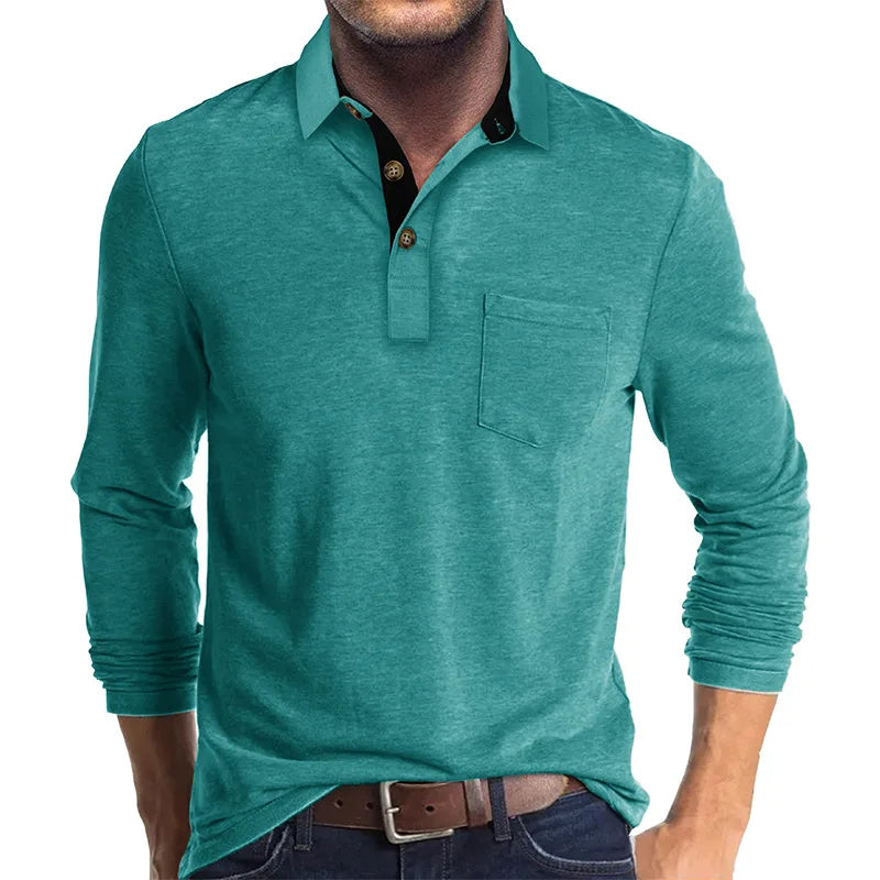 Bürotaugliches Herren Langarmshirt, Slim Fit, Knopfleiste. Smart Casual für den Arbeitsalltag.