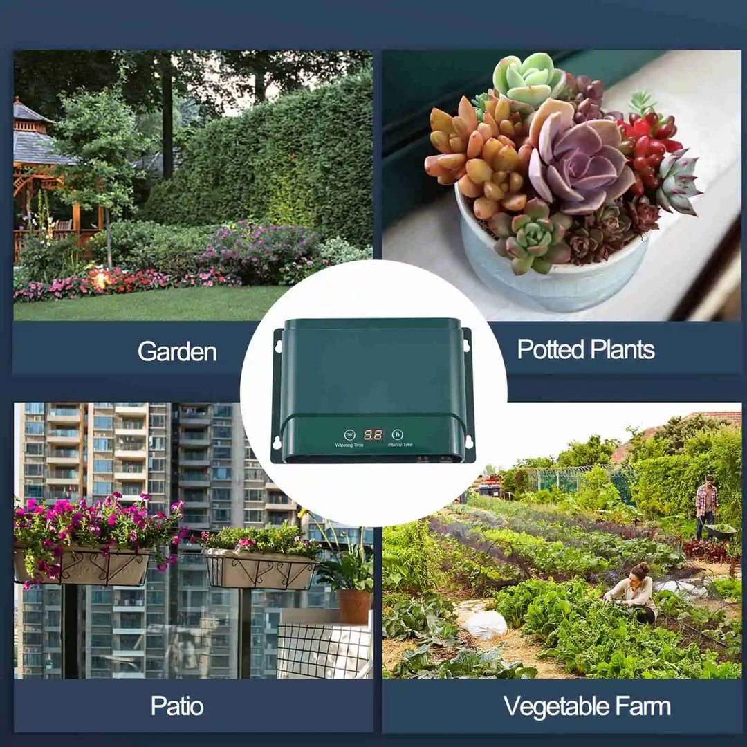 Komplettes AquaFlow Solar-Tropfbewässerungssystem Kit für mühelose automatische Bewässerung von Gartenpflanzen.
