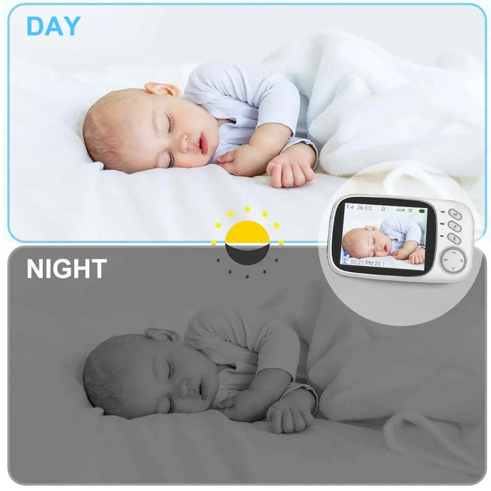 Komplettes 3,5-Zoll Video Babyphone System: Monitor und Kamera für umfassende Babysicherheit.