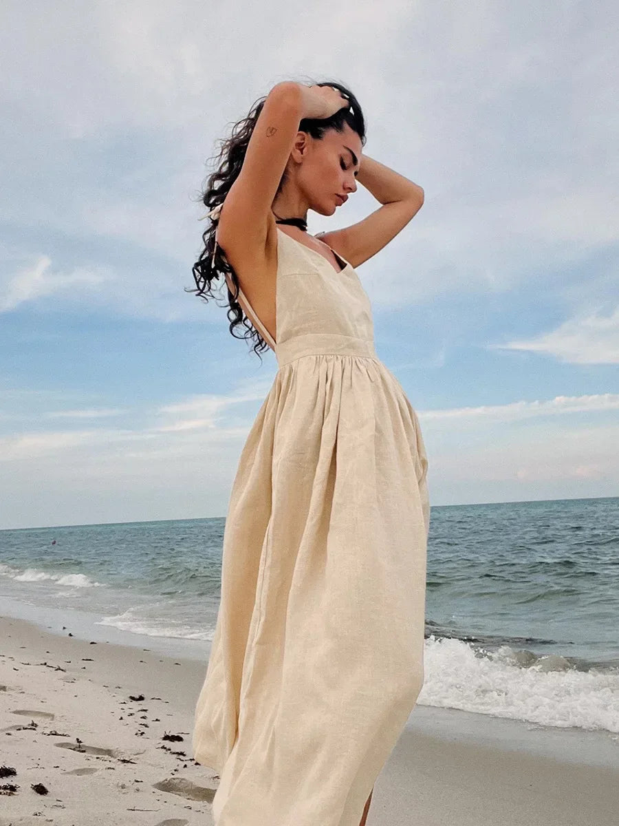 Damen Sommerkleid A-Linie, leicht und luftig, V-Ausschnitt, ideal für Strand, Freizeit und Urlaub.